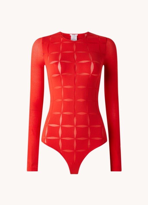 Wolford Anniversary stringbody met mesh - voorkant 2 steenrood