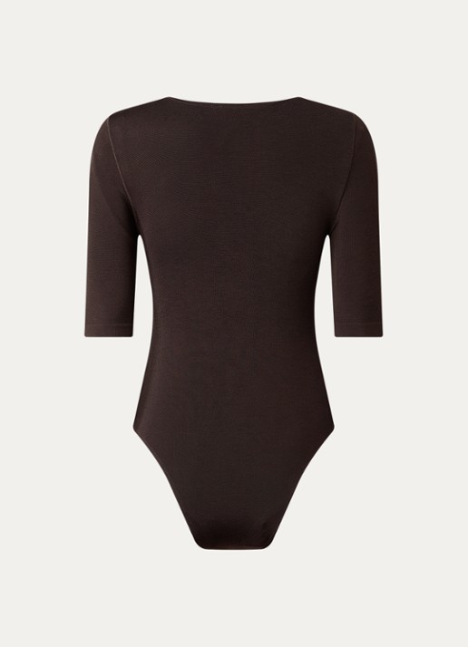 Wolford Bahamas body met ronde hals - achterkant donkerbruin