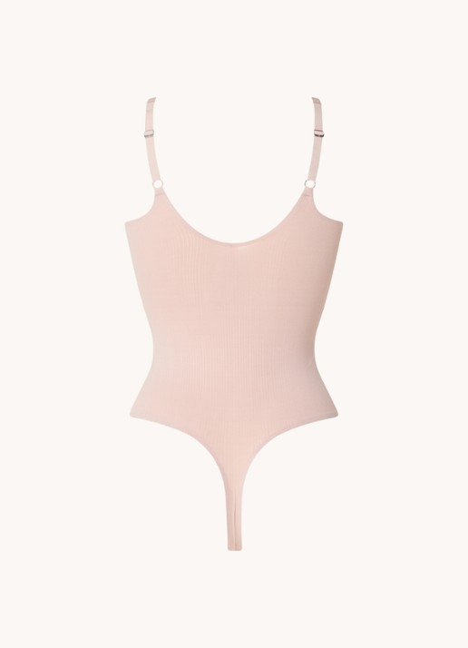 Wolford Beauty Cotton mouwloze stringbody - achterkant 4 oudroze