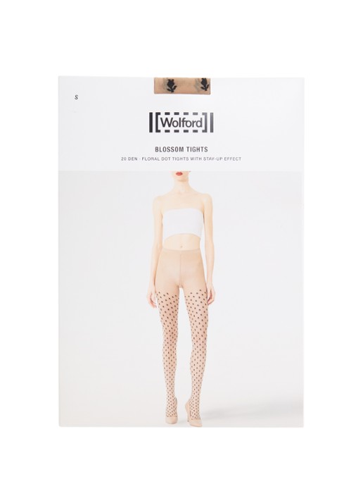 Wolford Blossom panty met bloemenprint - voorkant camel