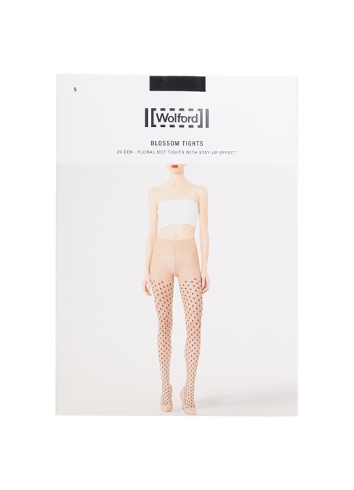 Wolford Blossom panty met bloemenprint - voorkant zwart