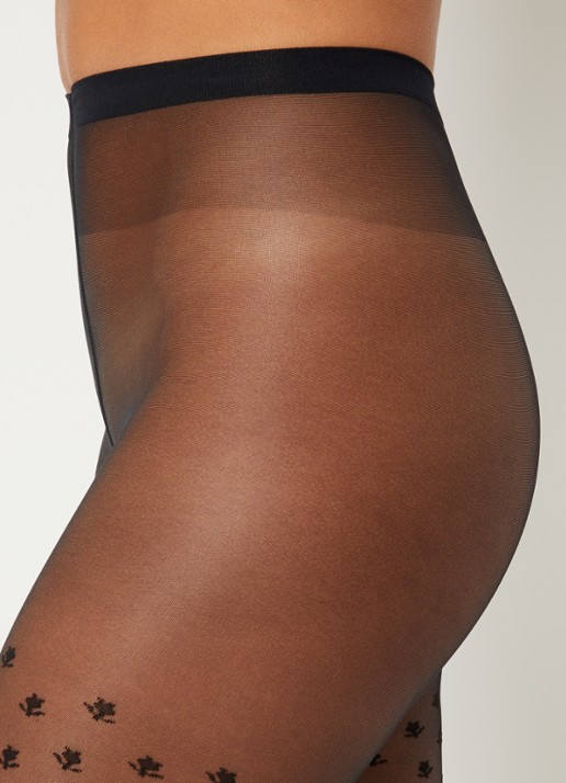 Wolford Blossom panty met bloemenprint - detail 2 zwart