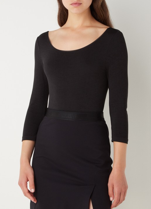 Wolford Cordoba naadloze longsleeve met driekwart mouw - detail diepzwart
