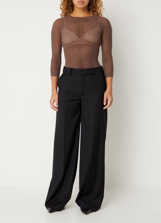 Wolford Daisy Net top met opengewerkt dessin - voorkant 3 lichtbruin
