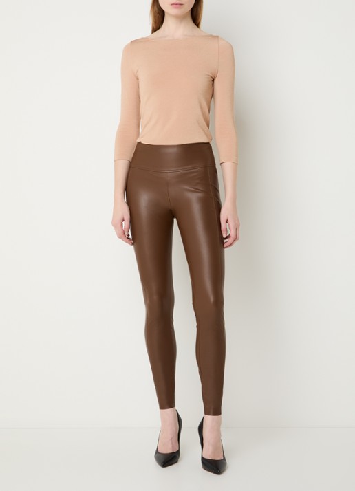 Wolford Edie Forming high waist skinny fit legging van imitatieleer - voorkant 3 hazelnootbruin