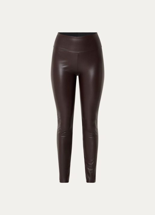 Wolford Edie Forming high waist skinny fit legging van imitatieleer - voorkant 3 chocoladebruin