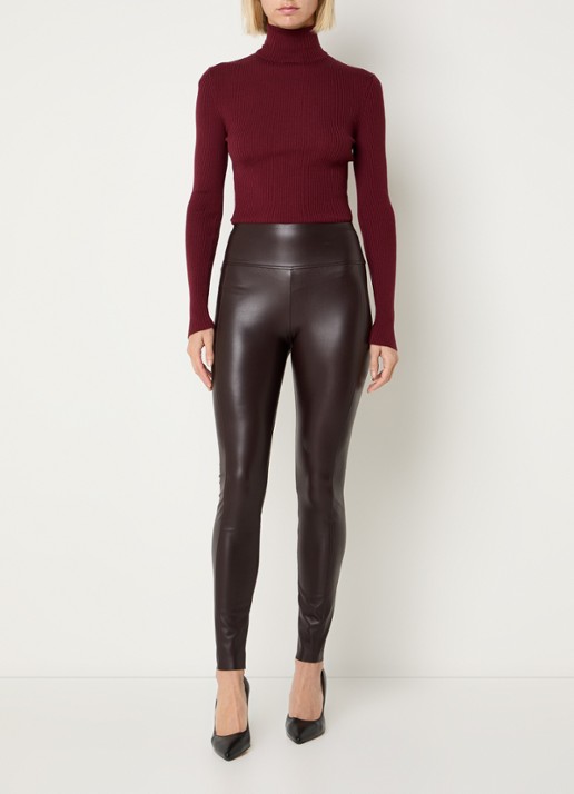 Wolford Edie Forming high waist skinny fit legging van imitatieleer - voorkant 4 chocoladebruin
