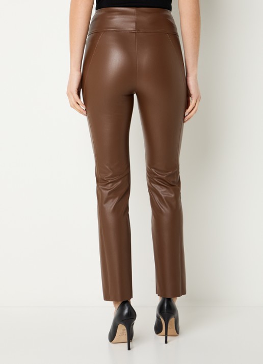 Wolford Edie high waist slim fit broek van imitatieleer - achterkant bruin