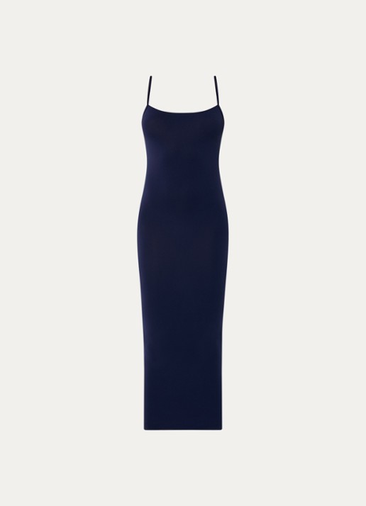 Wolford Fatal maxi jurk met spaghetti bandjes - voorkant 2 donkerblauw