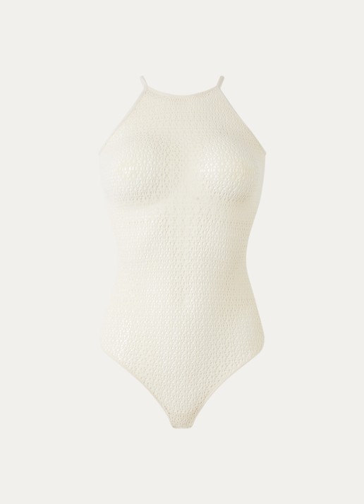 Wolford Graphic Floral string body met opengewerkt dessin - voorkant gebroken wit