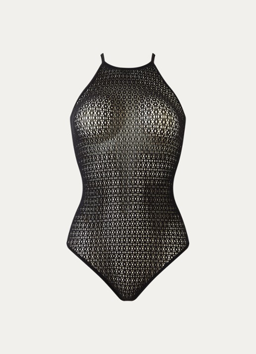 Wolford Graphic Floral string body met opengewerkt dessin - voorkant 2 zwart