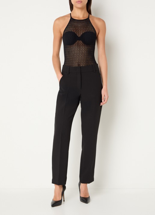 Wolford Graphic Floral string body met opengewerkt dessin - voorkant 3 zwart