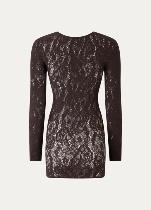 Wolford Infinite Rose mini jurk met opengewerkt dessin - achterkant donkerbruin