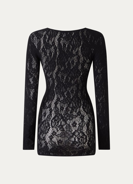 Wolford Infinite Rose mini jurk met opengewerkt dessin - achterkant 2 zwart