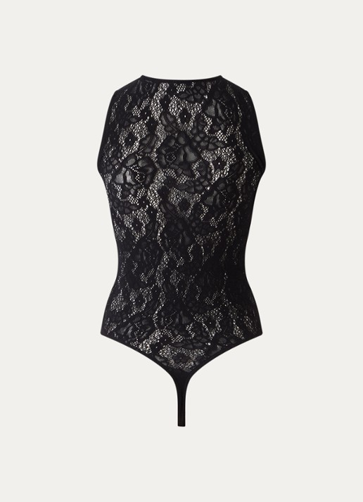Wolford Infinite Rose stringbody met opengewerkt dessin - achterkant 2 zwart