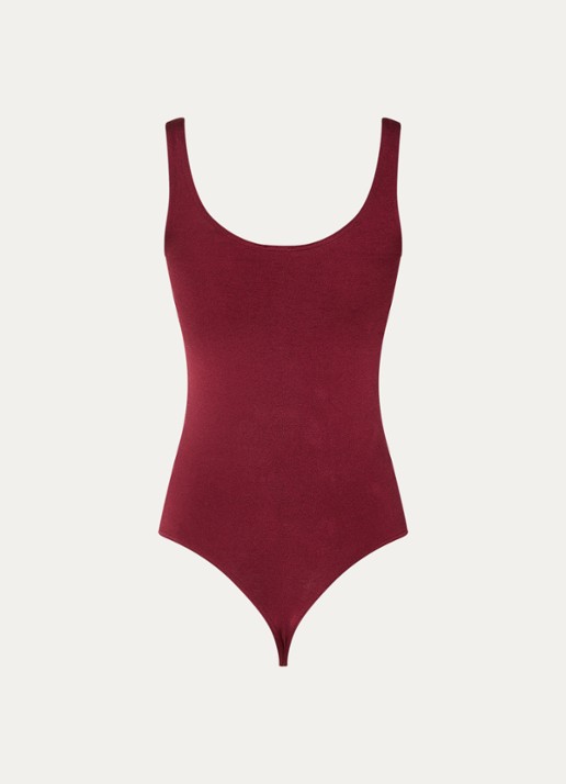 Wolford Jamaika stringbody met glanzende finish - achterkant 2 bordeauxrood
