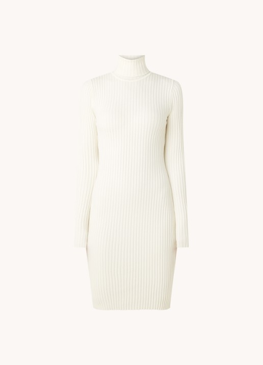 Wolford Merino ribgebreide mini trui-jurk in wolblend - voorkant gebroken wit