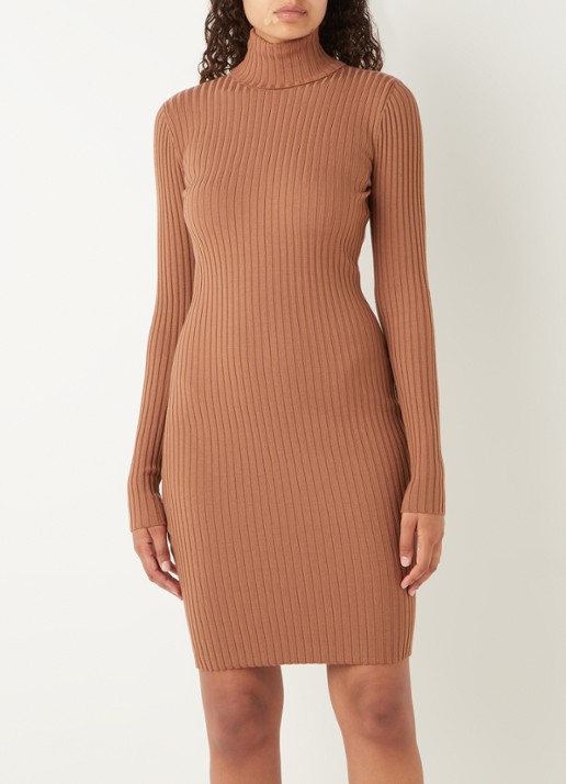 Wolford Merino ribgebreide mini trui-jurk in wolblend - detail 6 bruin