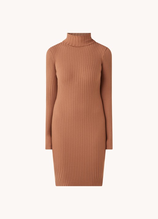 Wolford Merino ribgebreide mini trui-jurk in wolblend - voorkant 3 bruin