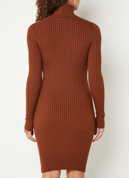 Wolford Merino ribgebreide mini trui-jurk in wolblend - achterkant roodbruin