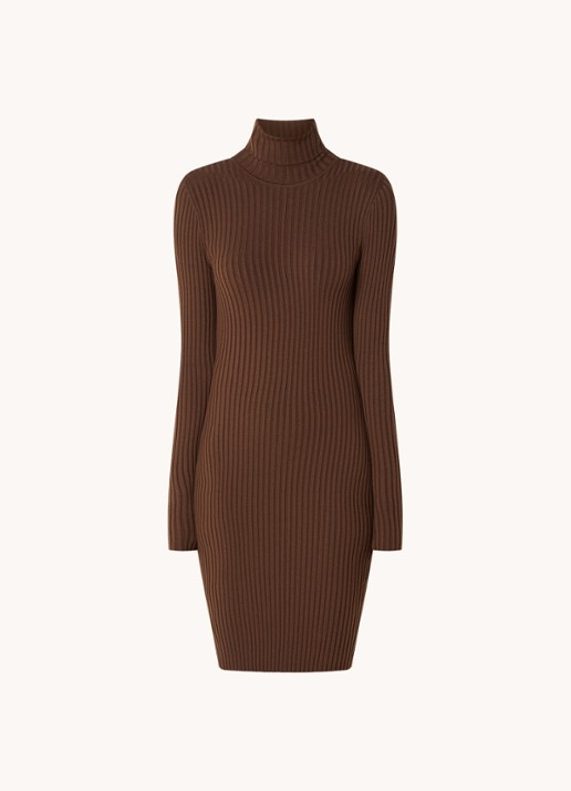 Wolford Merino ribgebreide mini trui-jurk in wolblend - voorkant 5 bruin