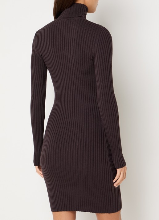 Wolford Merino ribgebreide mini trui-jurk in wolblend - achterkant 2 aubergine