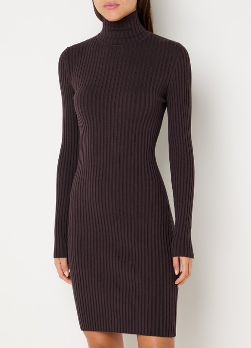 Wolford Merino ribgebreide mini trui-jurk in wolblend - detail aubergine