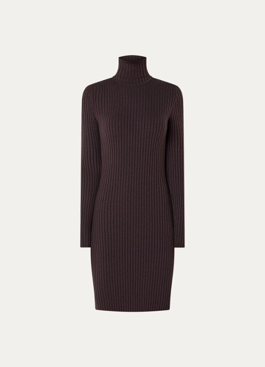 Wolford Merino ribgebreide mini trui-jurk in wolblend - voorkant 3 aubergine