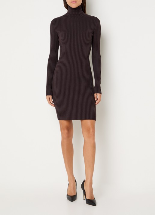 Wolford Merino ribgebreide mini trui-jurk in wolblend - voorkant 4 aubergine
