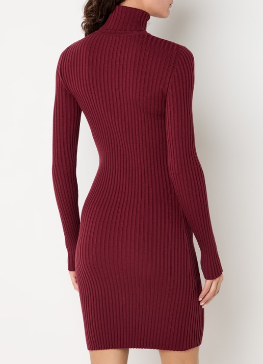 Wolford Merino ribgebreide mini trui-jurk in wolblend - achterkant 2 bordeauxrood
