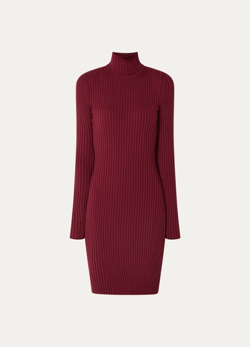 Wolford Merino ribgebreide mini trui-jurk in wolblend - voorkant 3 bordeauxrood