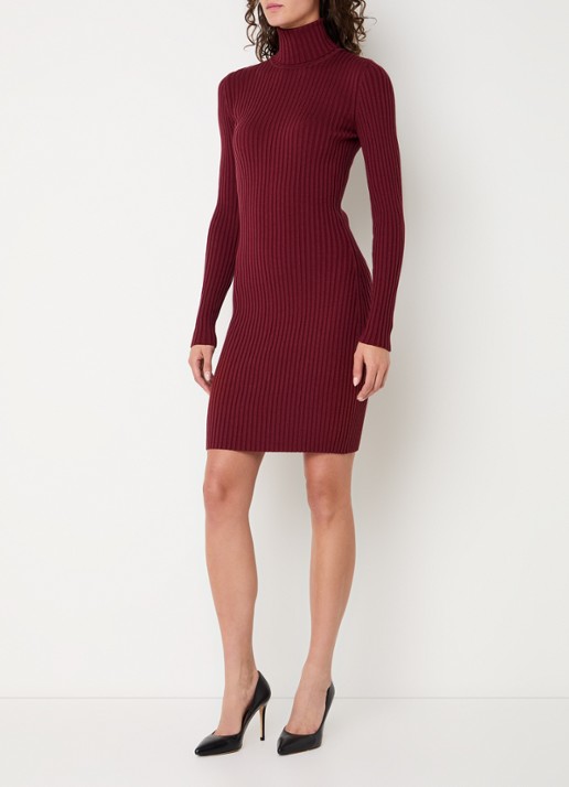 Wolford Merino ribgebreide mini trui-jurk in wolblend - voorkant 4 bordeauxrood