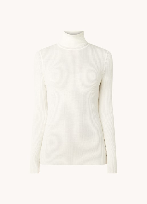 Wolford Merino ribgebreide trui van wol met col - voorkant 2 gebroken wit