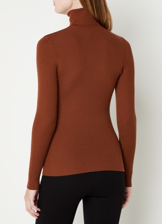 Wolford Merino ribgebreide trui van wol met col - achterkant 4 bruin