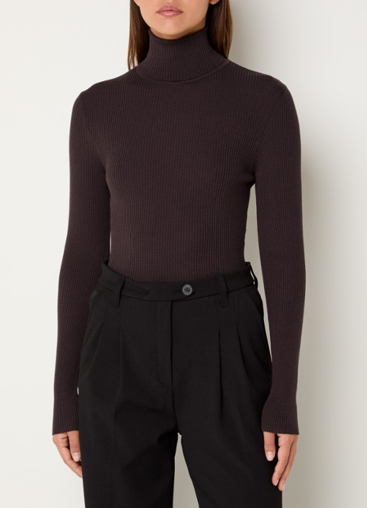 Wolford Merino ribgebreide trui van wol met col