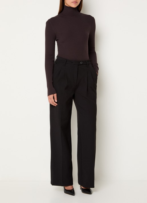 Wolford Merino ribgebreide trui van wol met col - voorkant 2 donkerbruin