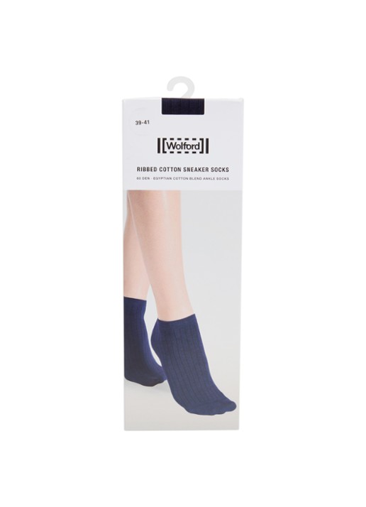 Wolford Ribgebreide sneakersokken in katoenblend - voorkant donkerblauw