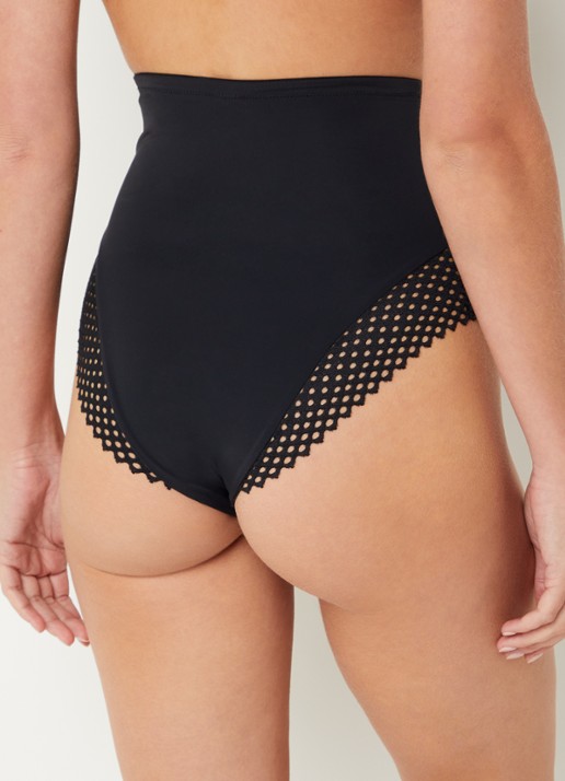 Wolford Romantic high waisted corrigerende hipster met opengewerkt dessin - achterkant zwart