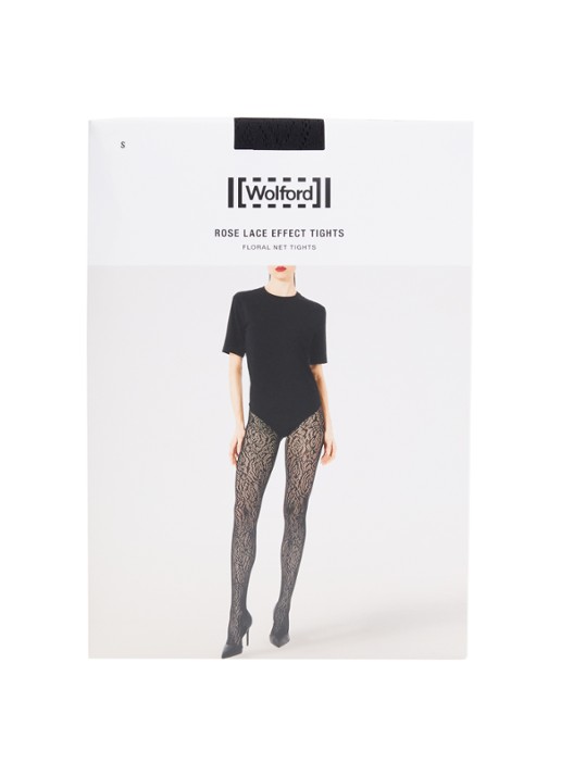 Wolford Rose Lace Effect netpanty  - voorkant zwart