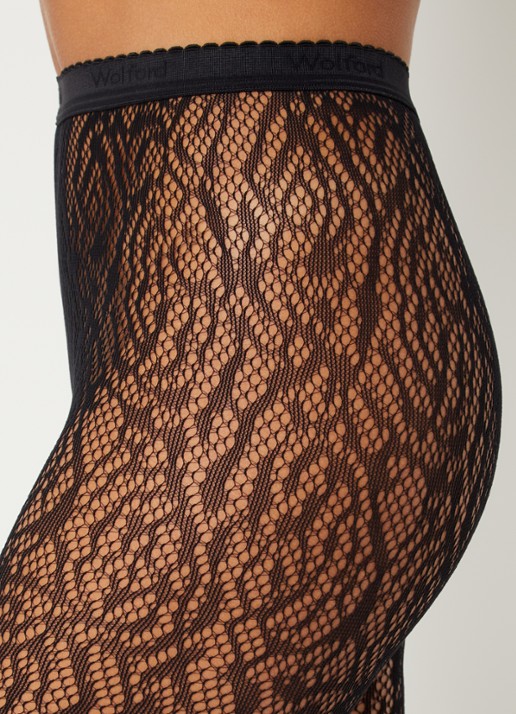 Wolford Rose Lace Effect netpanty  - detail 2 zwart