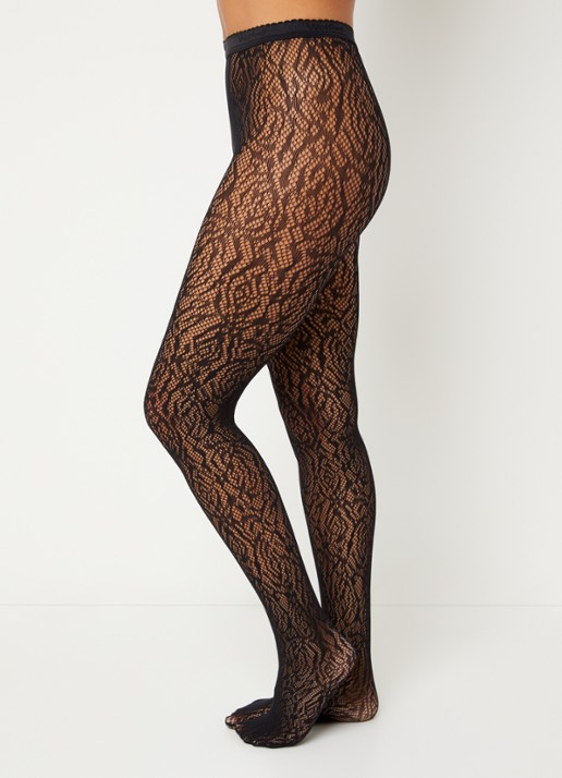 Wolford Rose Lace Effect netpanty  - voorkant 4 zwart