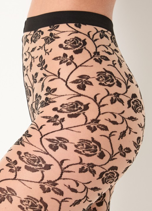 Wolford Rosie panty met bloemenprint in 20 denier - detail 4 grijsmele