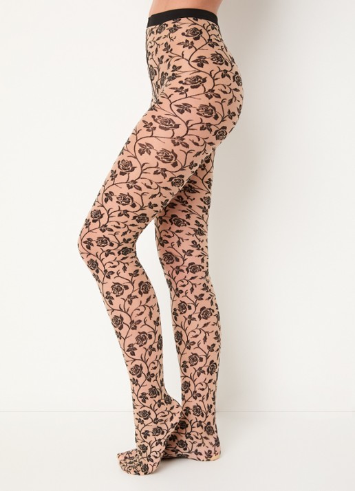 Wolford Rosie panty met bloemenprint in 20 denier - voorkant 2 grijsmele