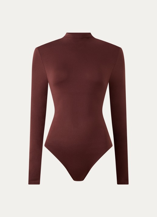 Wolford Shaping stringbody met opengewerkt dessin - voorkant roodbruin