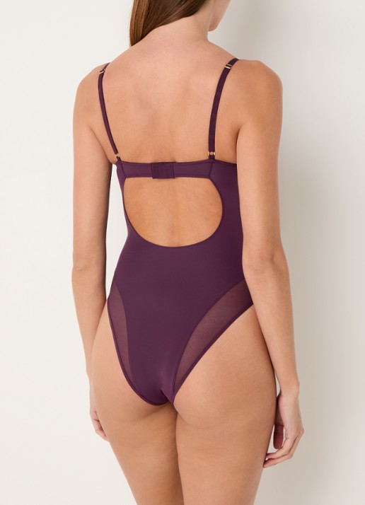 Wolford Sheer Opaque body met beugel - achterkant aubergine