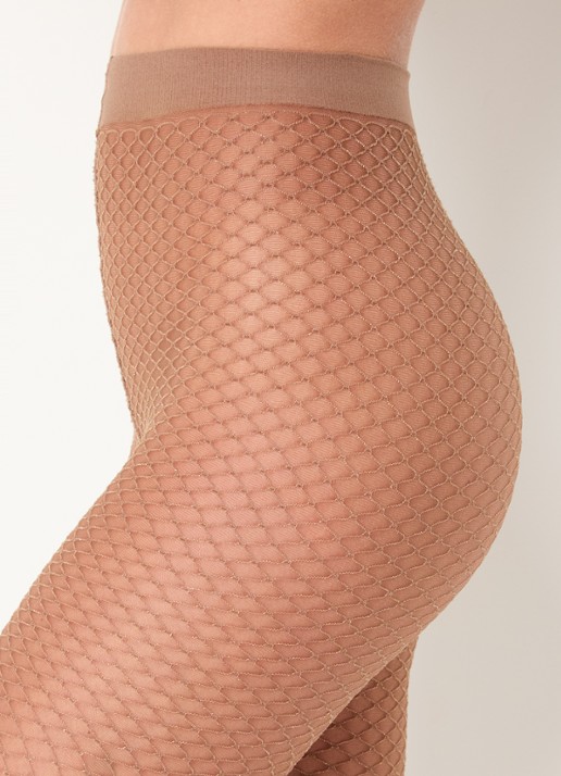 Wolford Shimmer Effect netpanty met lurex in 15 denier - detail 2 goud