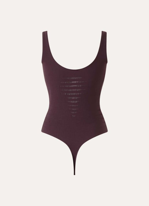 Wolford Slash stringbody met opengewerkt dessin - achterkant 2 aubergine
