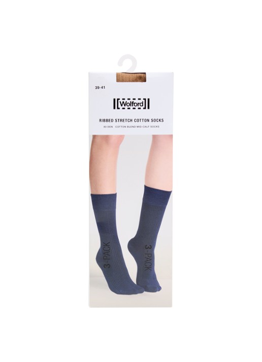 Wolford Sokken met ribstructuur in 3-pack - voorkant zand