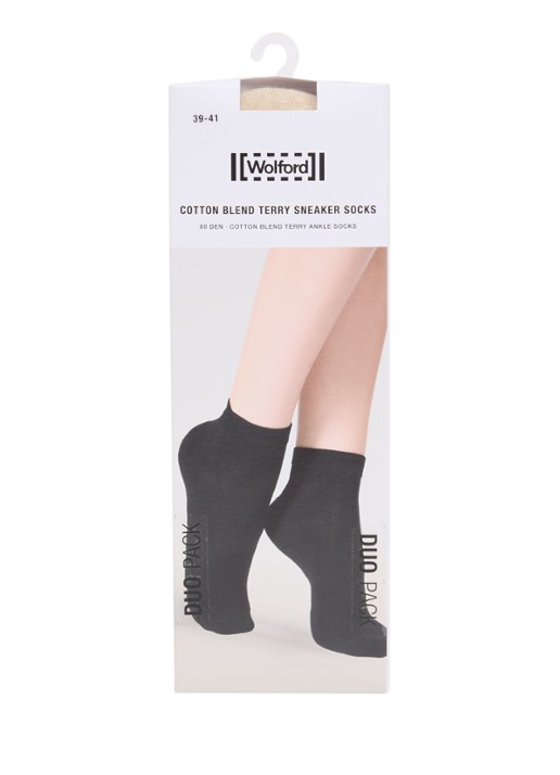 Wolford Terry sneakersokken in katoenblend in 2-pack - voorkant lichtgrijs