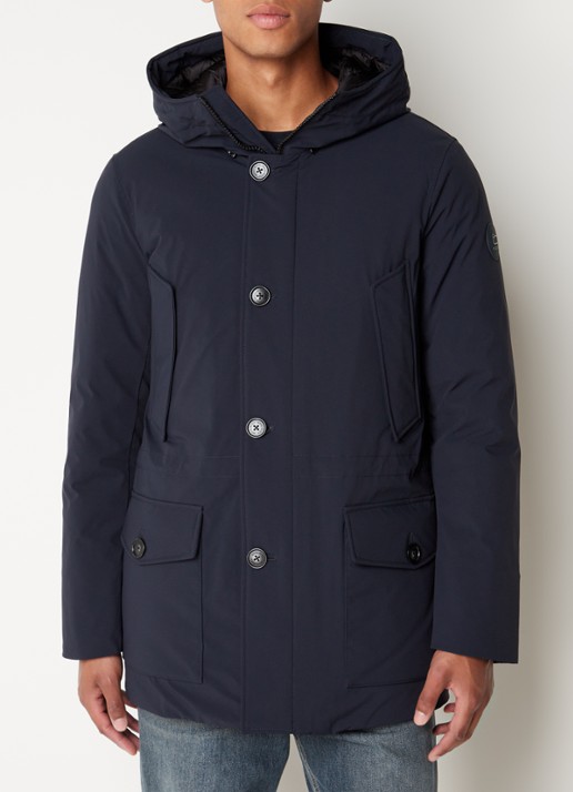 Woolrich Artic parka met donsvulling en klepzakken - detail blauw